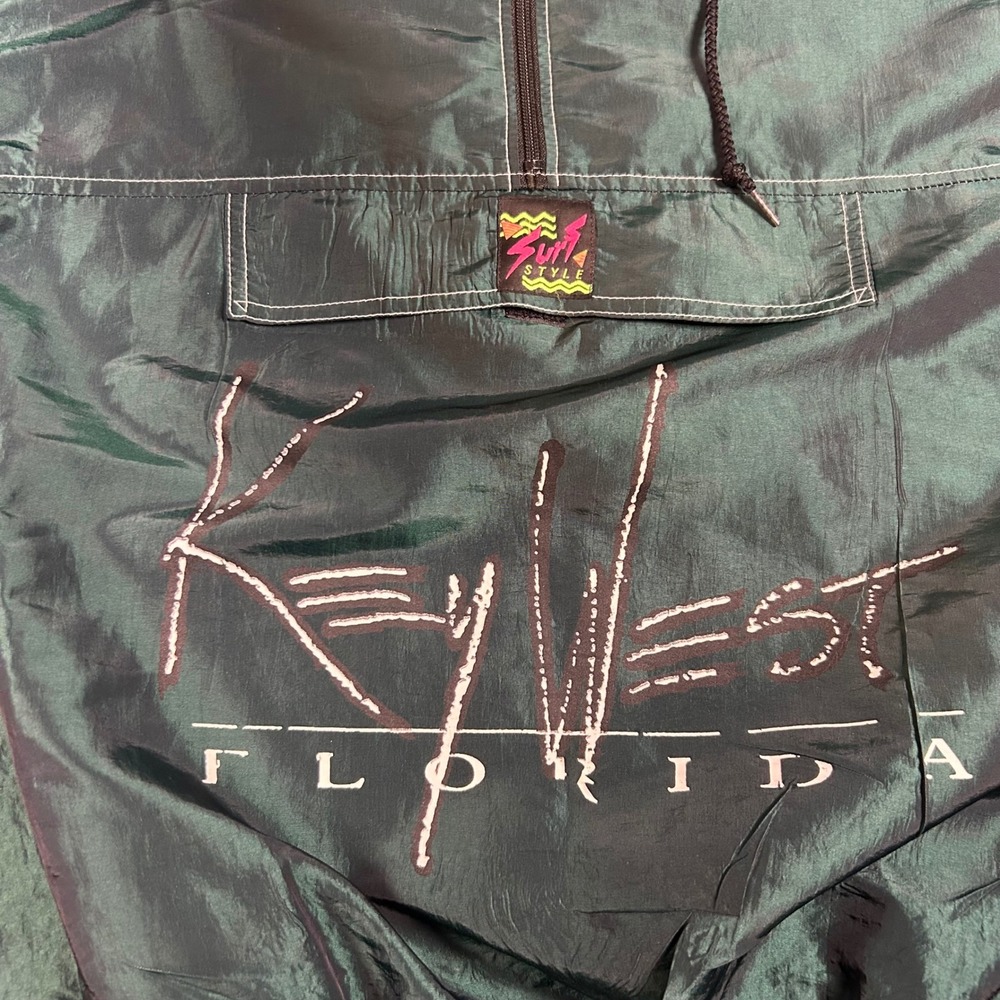 Vintage Surf Style Key West Florida Iridescent Windbreaker Jacket Green OSFA - Picture 2 of 7